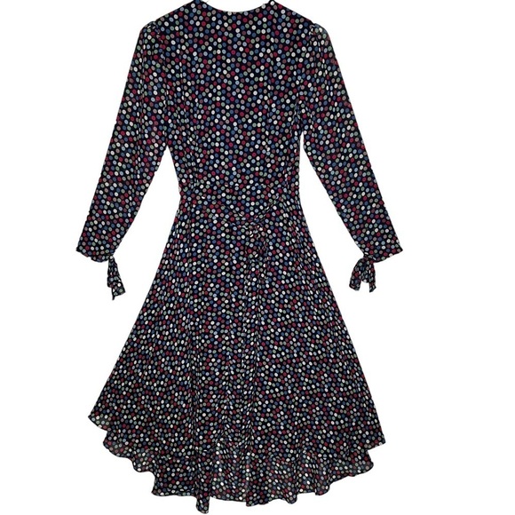 Betsey Johnson Multicolor Polka Dot Hi Low Hem Wrap Dress 4 Sheer Long Sleeves - Picture 3 of 16